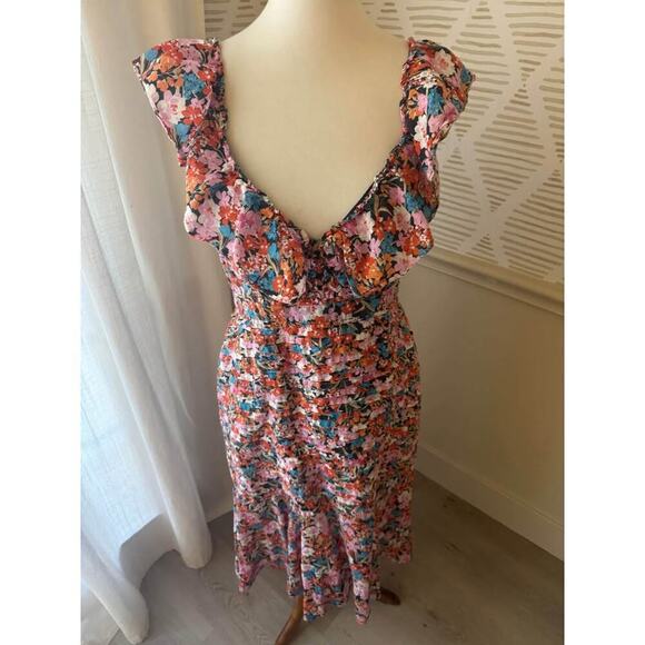 La Maison Talulah Women’s XL Cloud Nine Multi Floral Ruffle Midi Dress - Picture 4 of 9